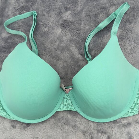 Victoria Secret Smooth & Lace Push-Up Bra with Underwire Green 32D - Picture 1 of 13